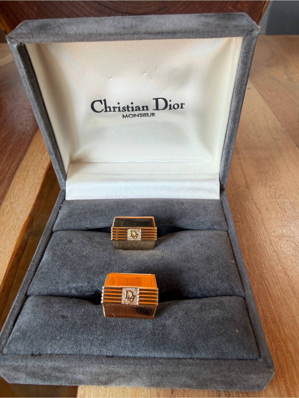 Vintage Christian Dior monsieur Gold Rectangular Cufflinks with Dior Monogram.